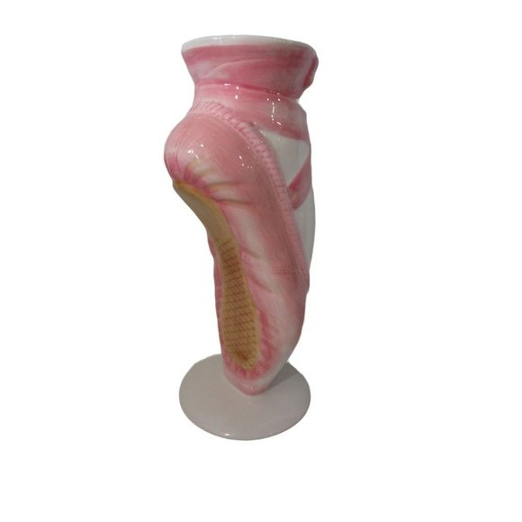 Ballet Slipper Point Shoe En Pointe Vase Pink Red Rose Accent Small Bottom Chip - Picture 5 of 12